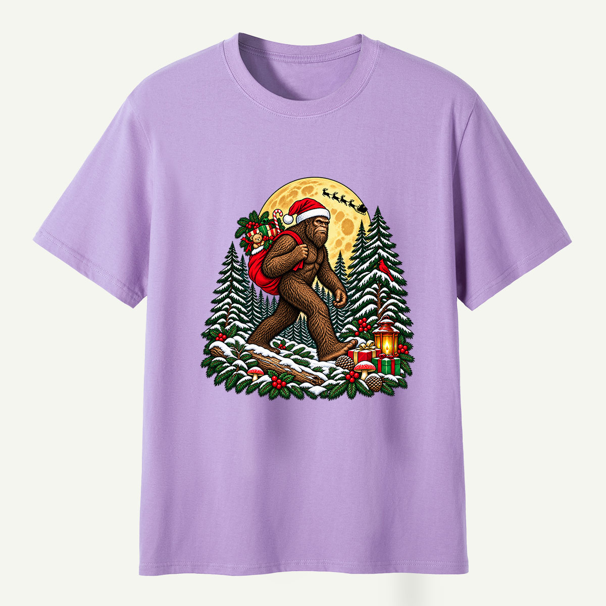Christmas Bigfoot Santa Gift Delivery In Snowy Forest T-Shirt