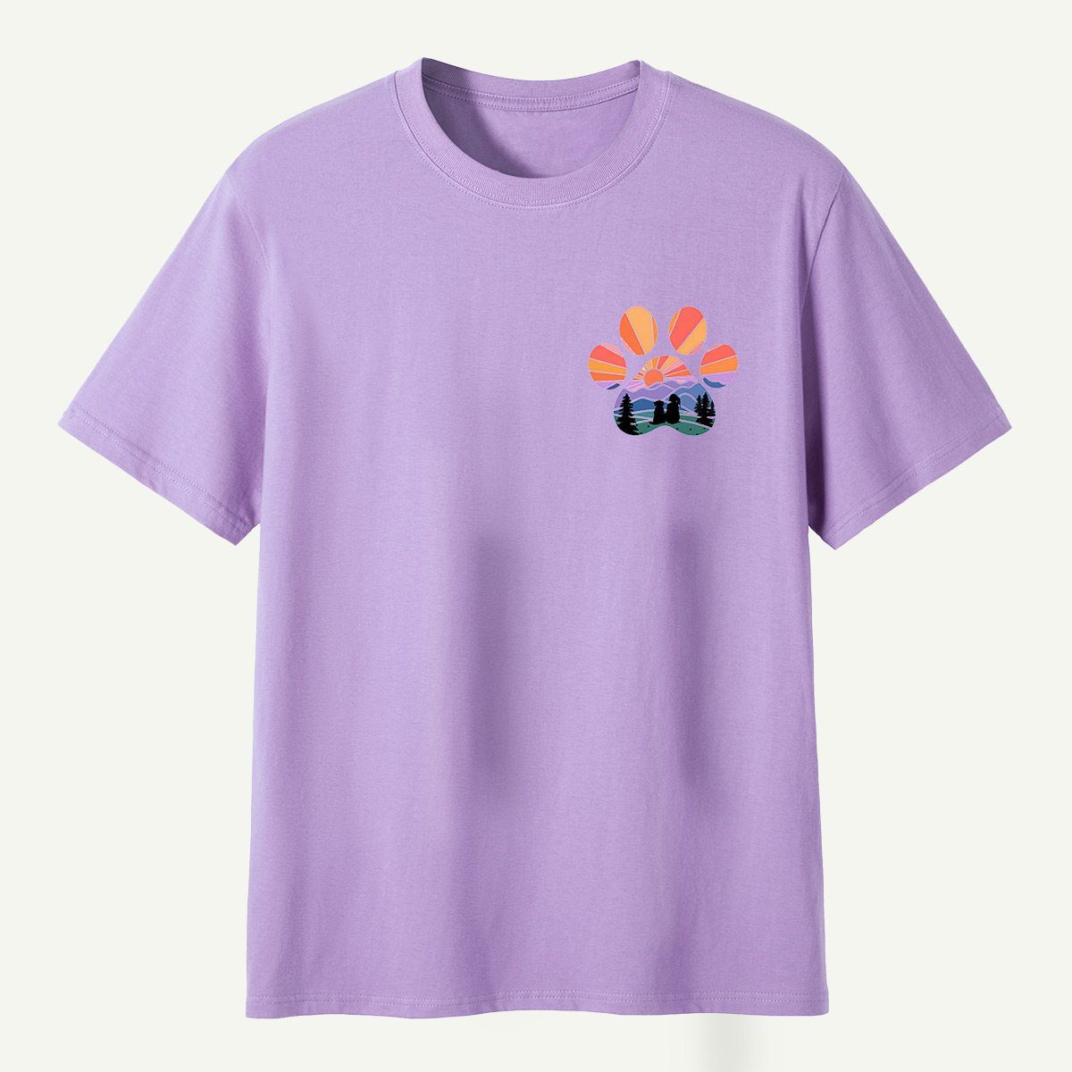 Dog Mountain Sunset Forest Paw Print T-Shirt