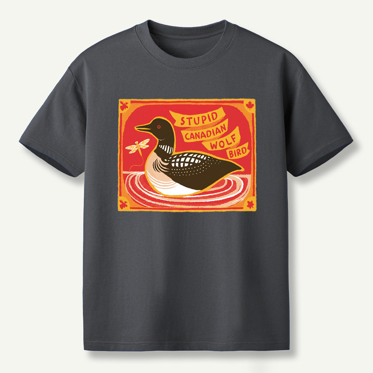 Stupid Canadian Wolf Bird Duck Lake Wildlife Retro Illustration T-Shirt