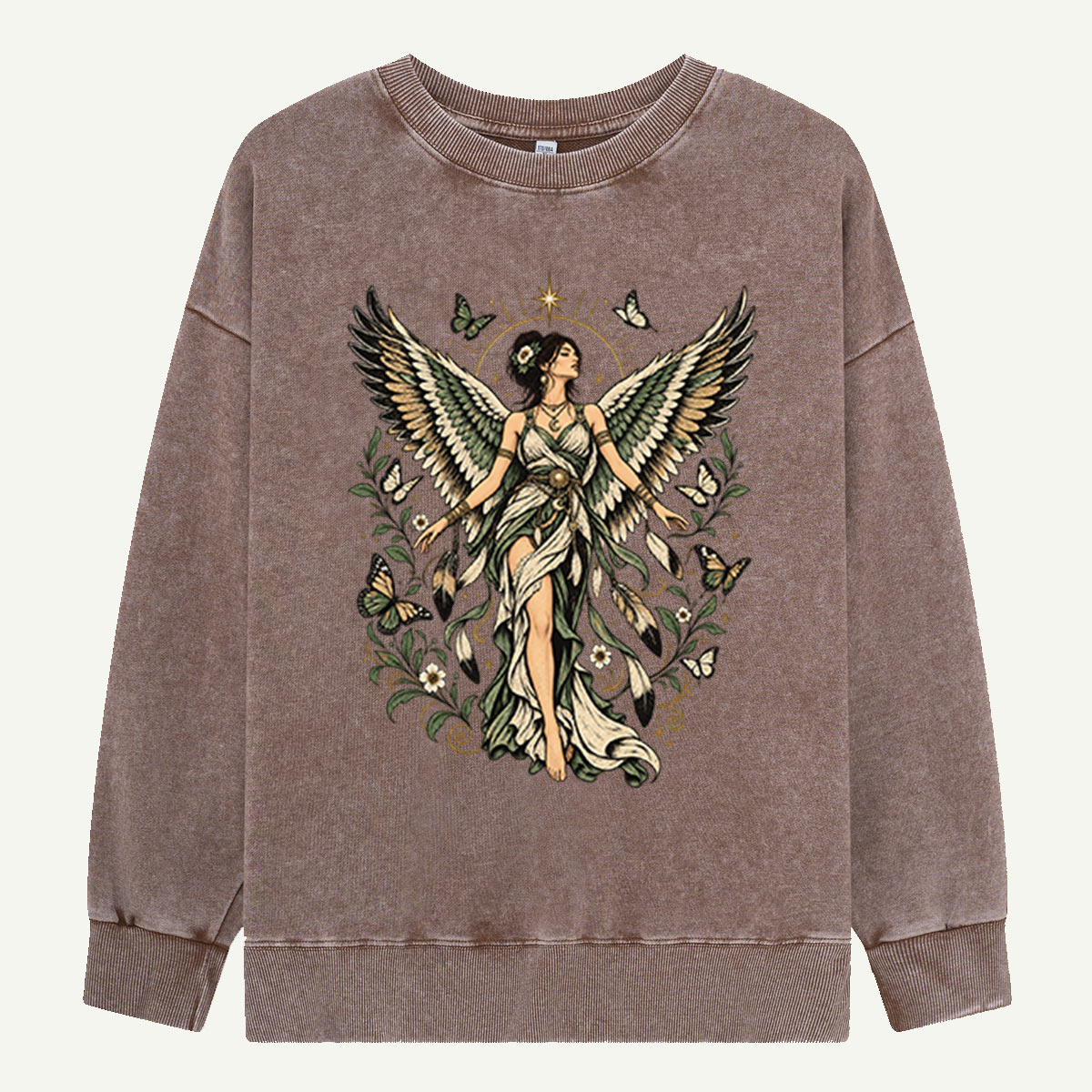 Botanical Butterfly Angel Goddess Illustration Washed Sweatshirts