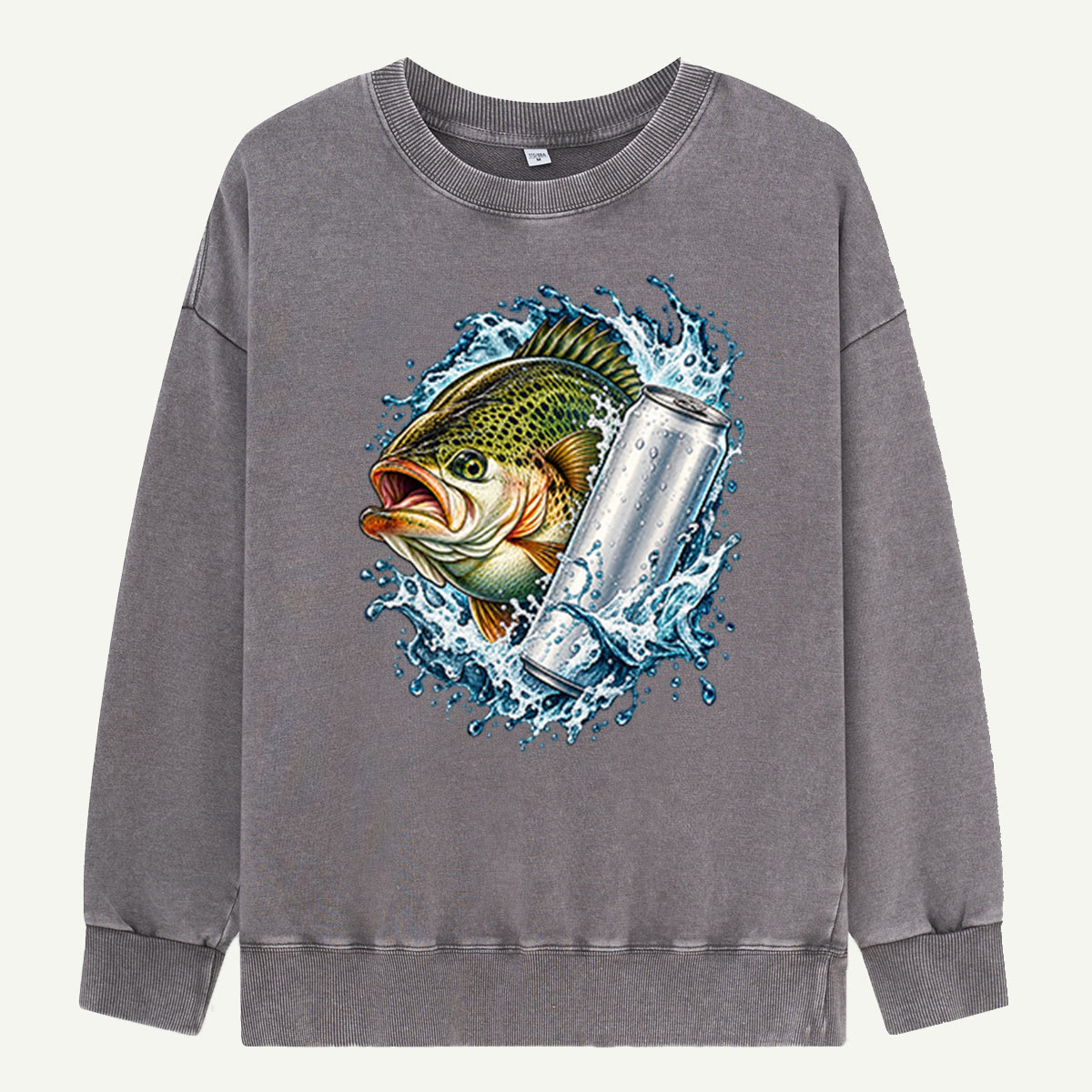 Bass Splash Can Fishing Graphic Washed Sweatshirts
