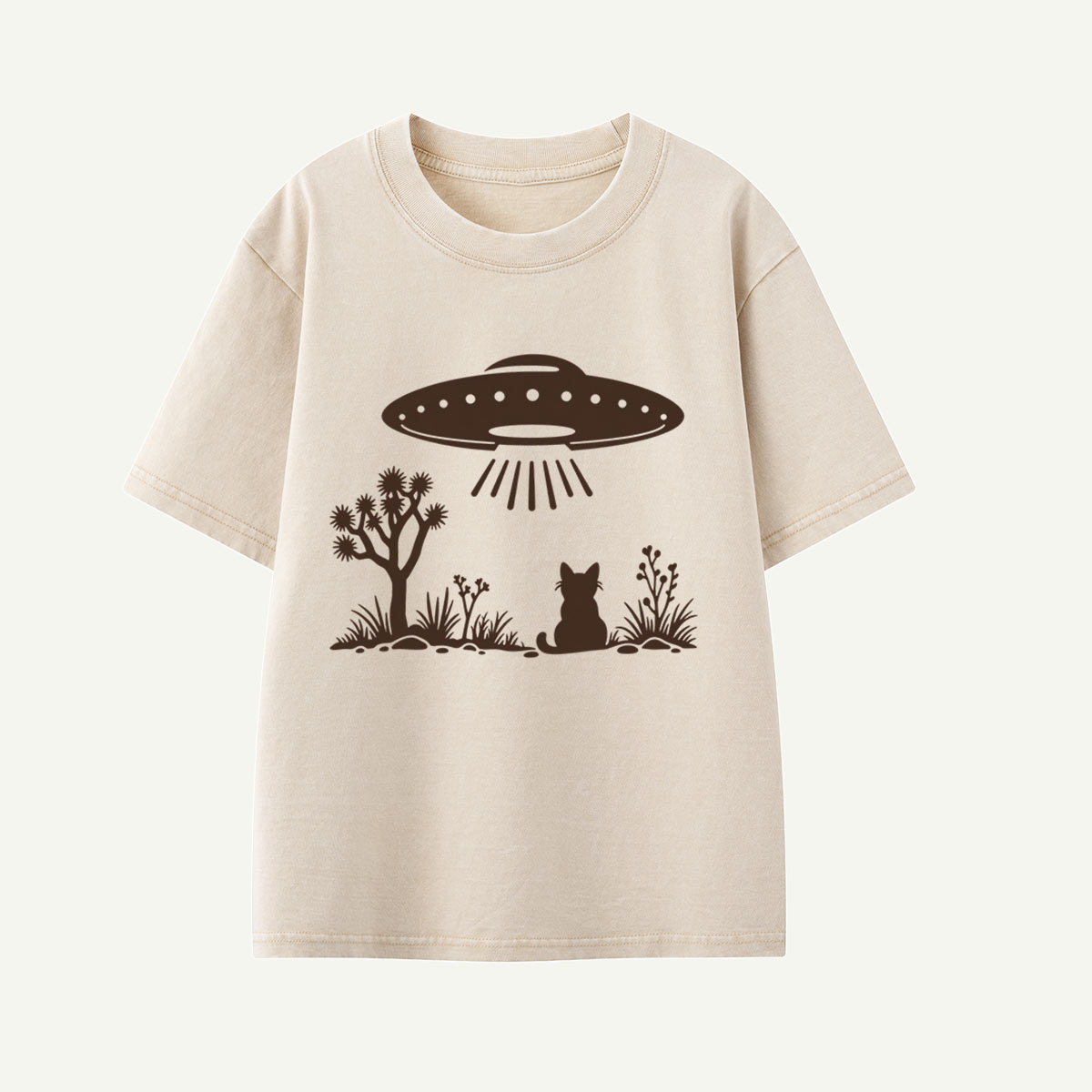 UFO Cat Desert Silhouette Kids Washed T-Shirt
