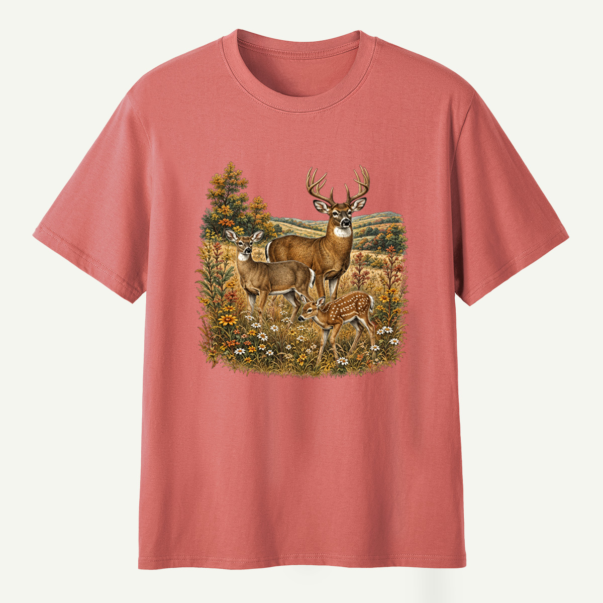 Autumn Deer Family Meadow Scene T-Shirt