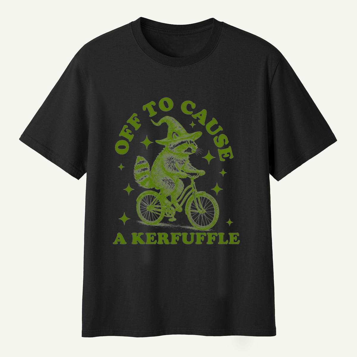 Off To Cause A Kerfuffle Raccoon Witch Bicycle T-Shirt