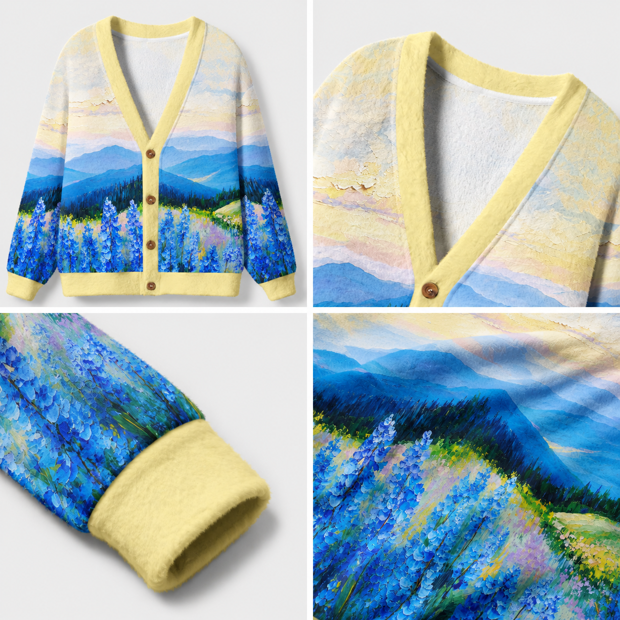 Blue Meadow Mountain Ugly Cardigan Sweaters