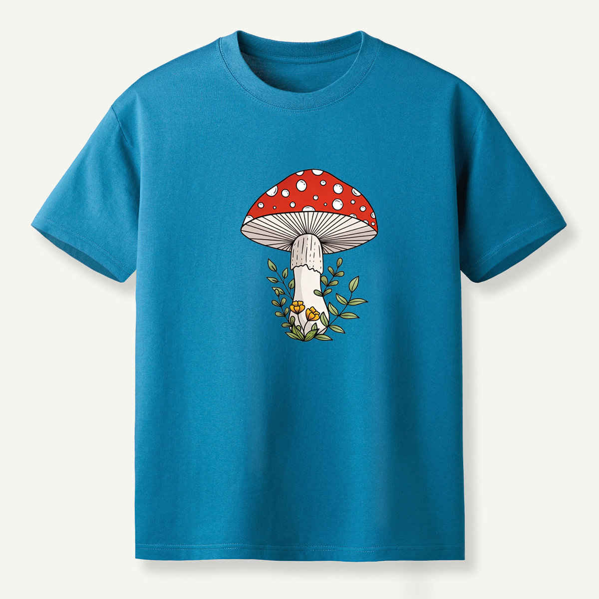 Red Amanita Mushroom Wildflower Botanical Illustration T-Shirt