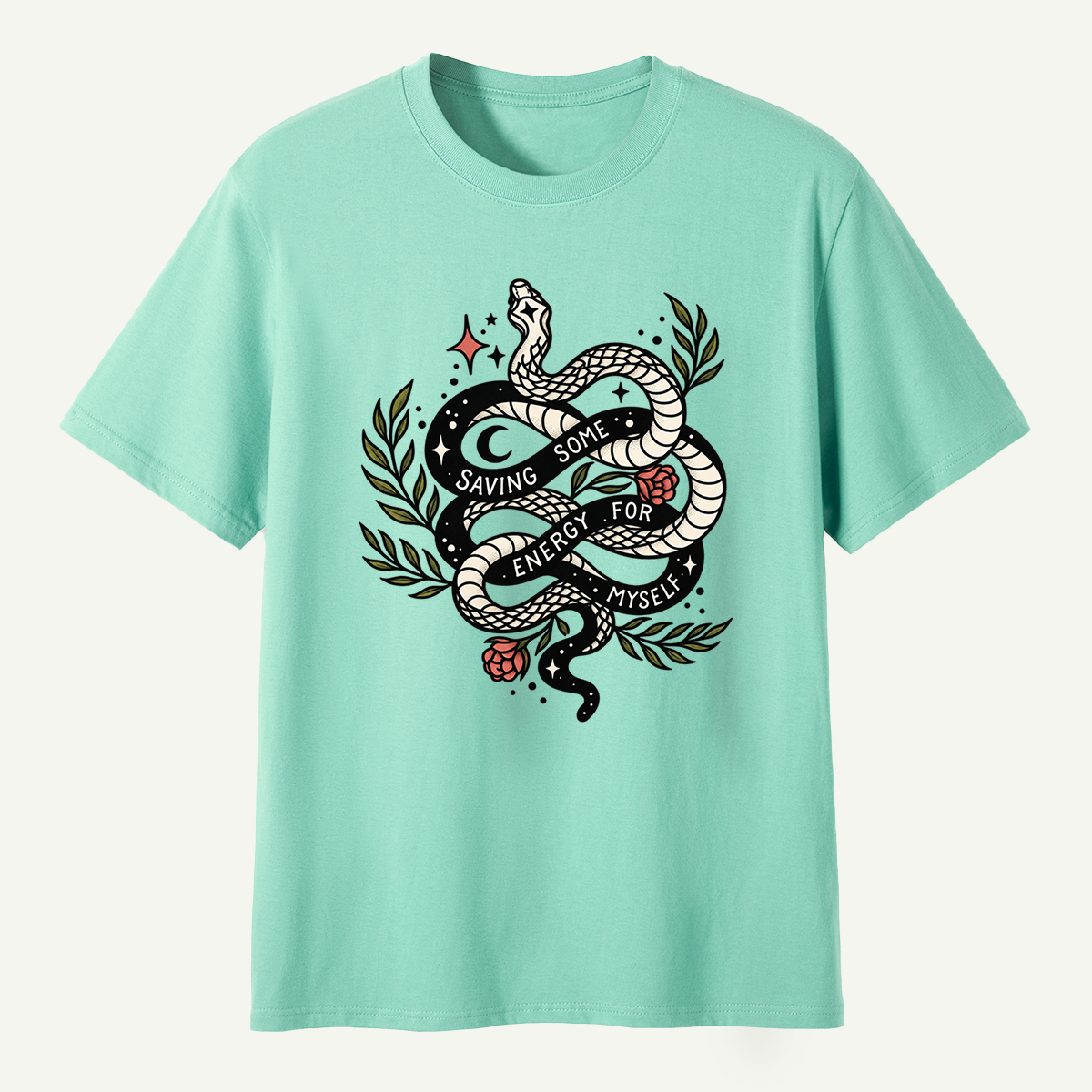 Saving Some Energy For Myself Snake Rose Celestial Design T-Shirt