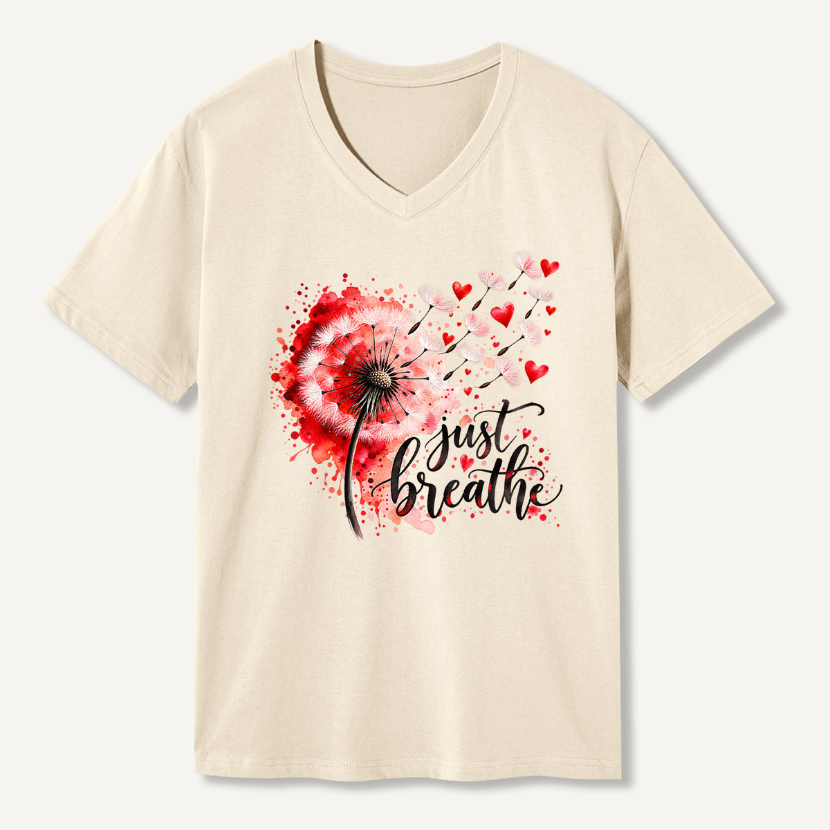 Just Breathe Dandelion Healing Floral Graphic V-neck T-Shirt