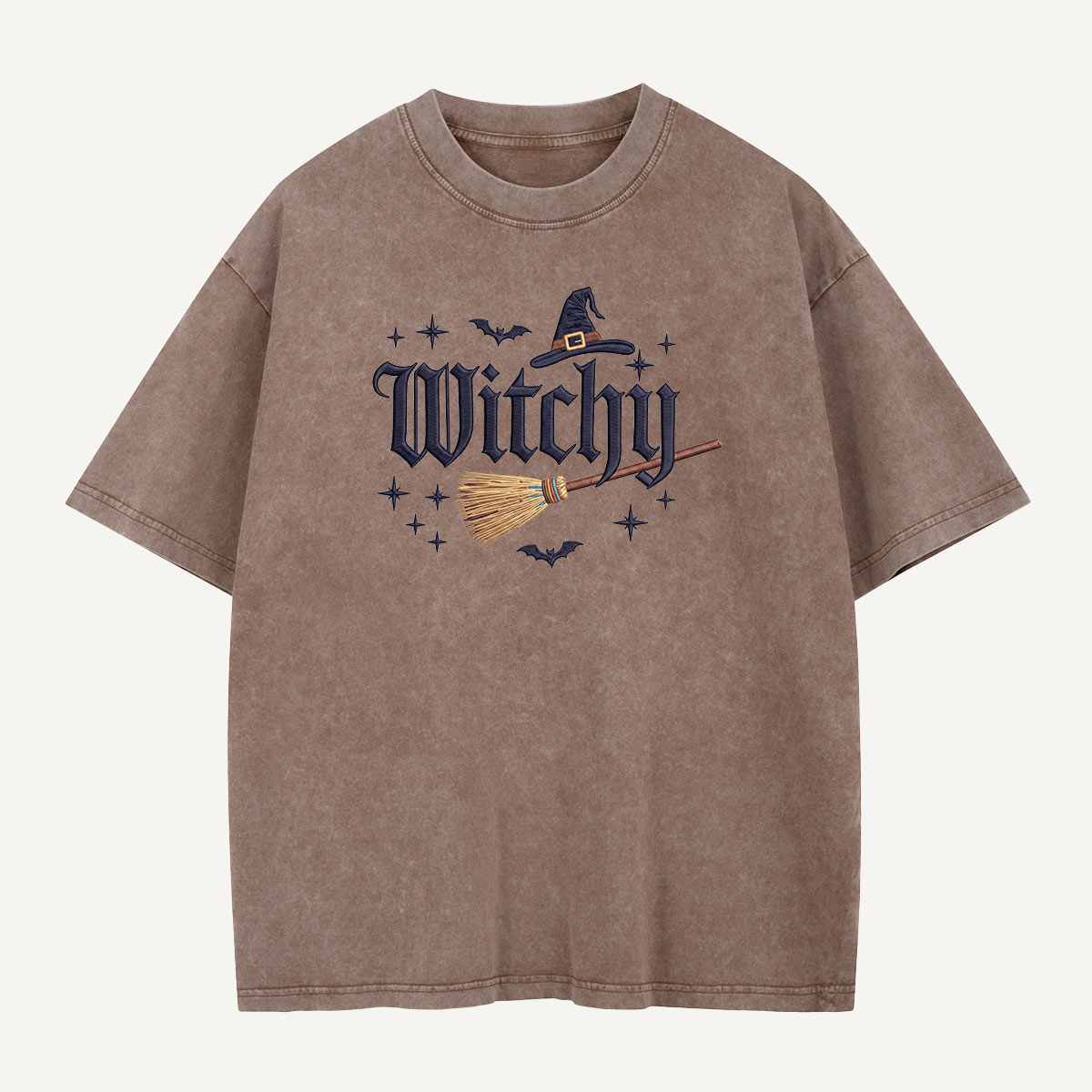 Witchy Nights & Bat Flights Embroidered Washed T-Shirt