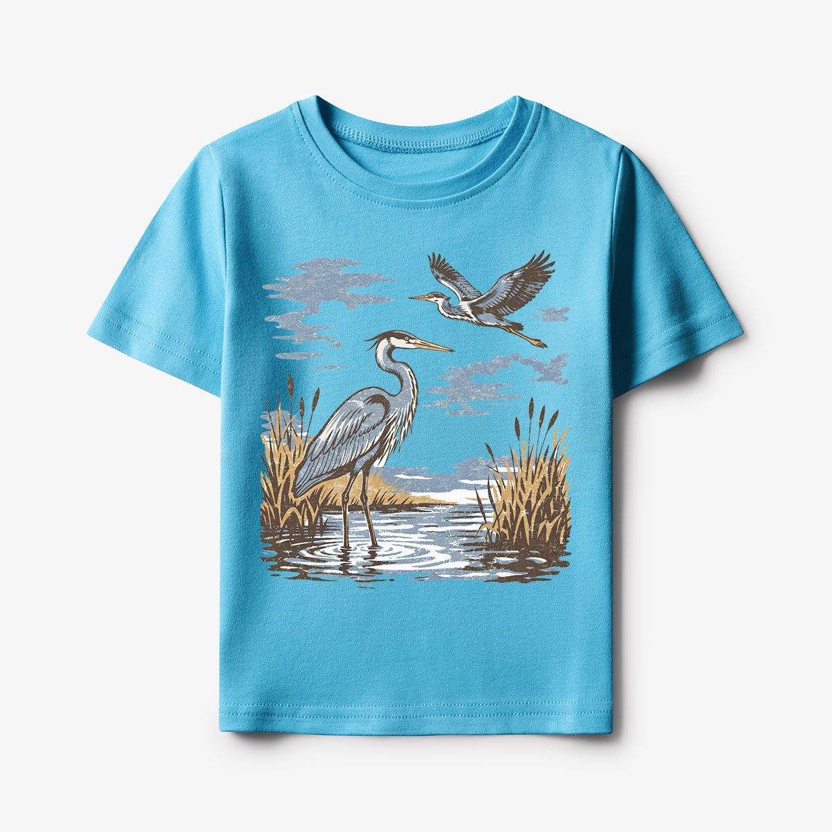 Vintage Heron Wetland Bird Nature Kids T-Shirt