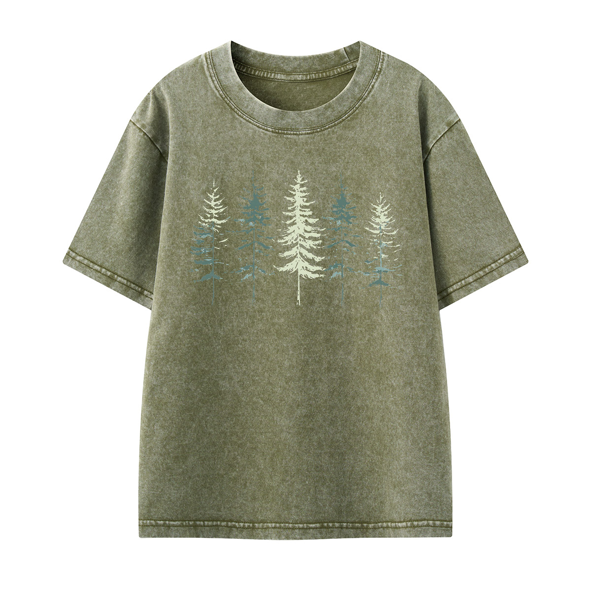 Minimal Pine Forest Silhouette Kids Washed T-Shirt