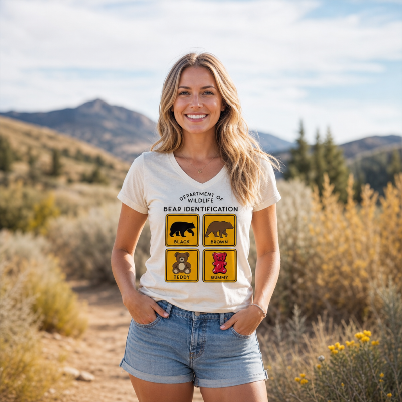 Department of Wildlife Bear Identification V-neck T-Shirt