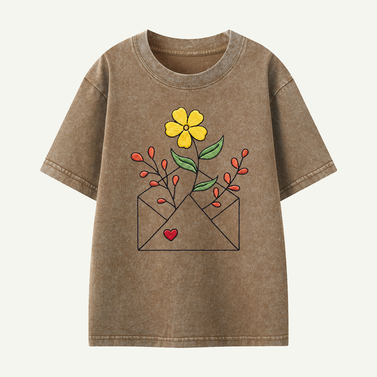 Floral Envelope Love Letter Kids Washed T-Shirt