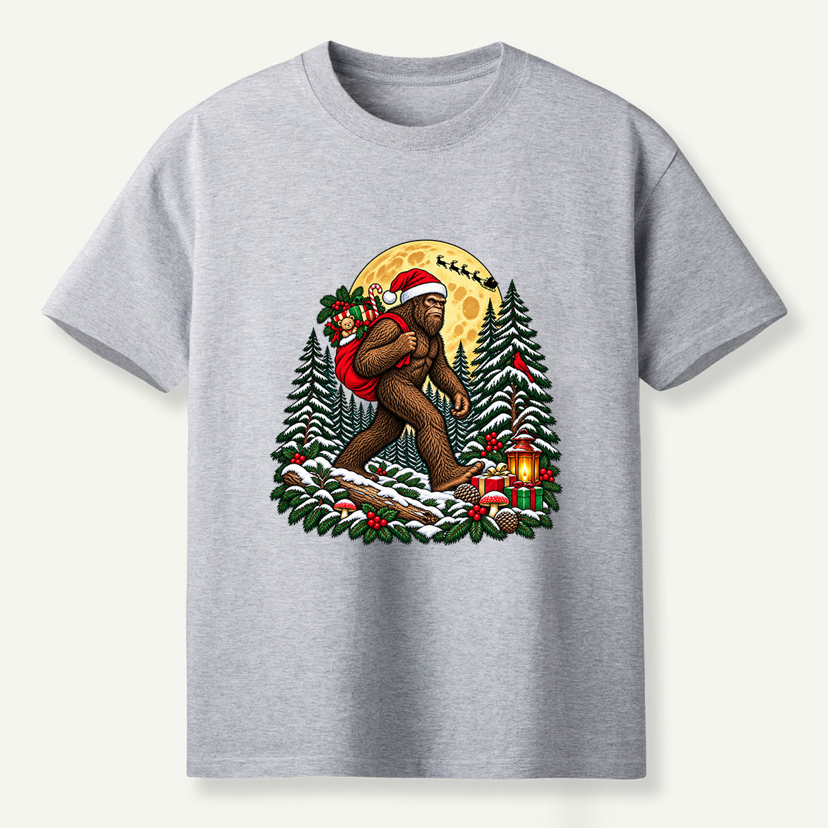 Christmas Bigfoot Santa Gift Delivery In Snowy Forest T-Shirt