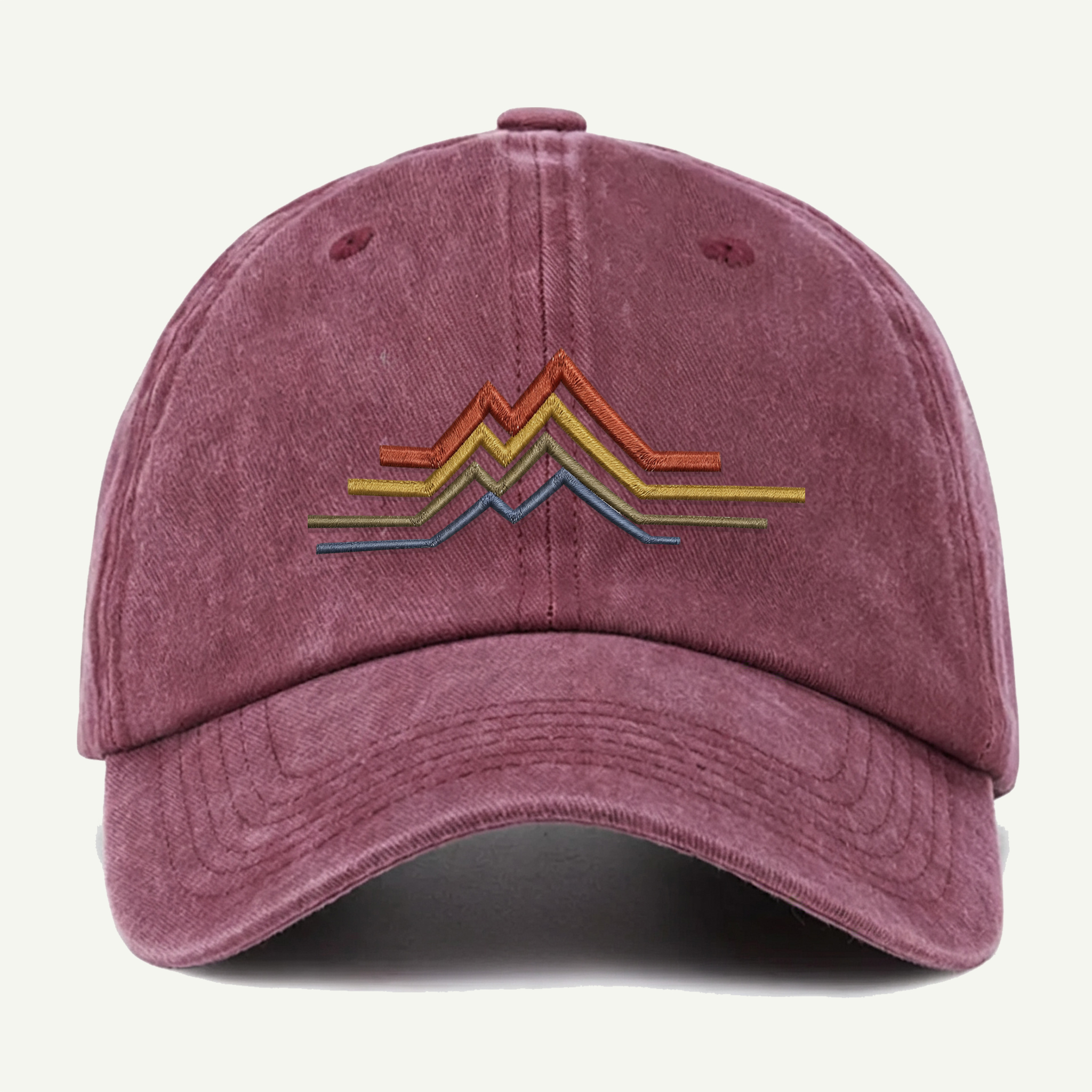 Retro Mountain Line Washed Embroidered Hat