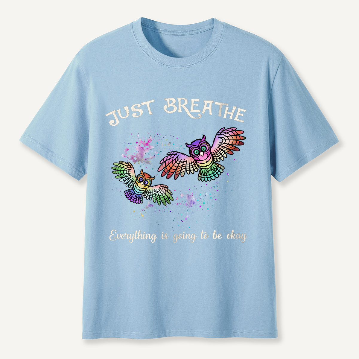 Just Breathe Colorful Owls T-Shirt