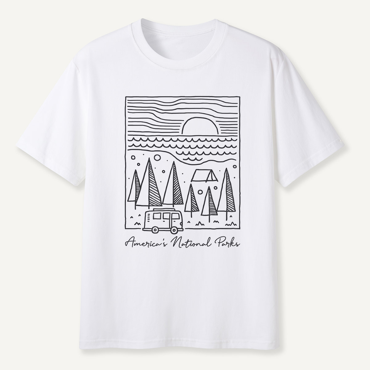 America’s National Parks Line Art Camper T-Shirt