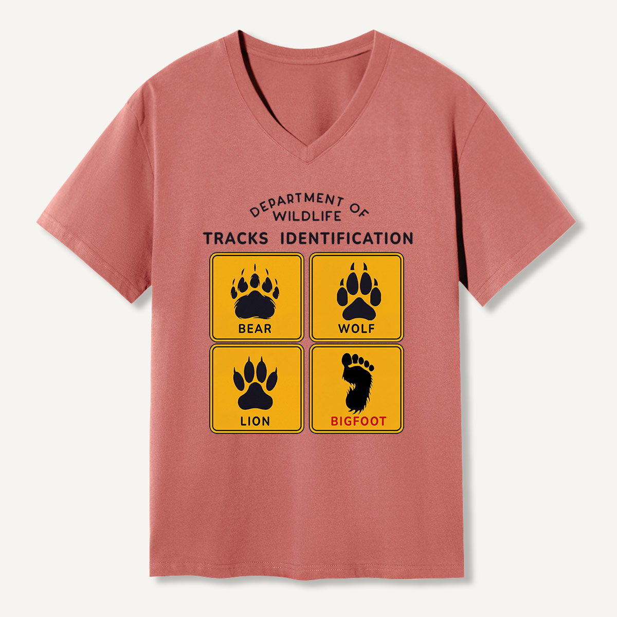 Department of Wildlife Tracks Identification Bear Wolf Lion Cryptids   V-neck T-Shirt