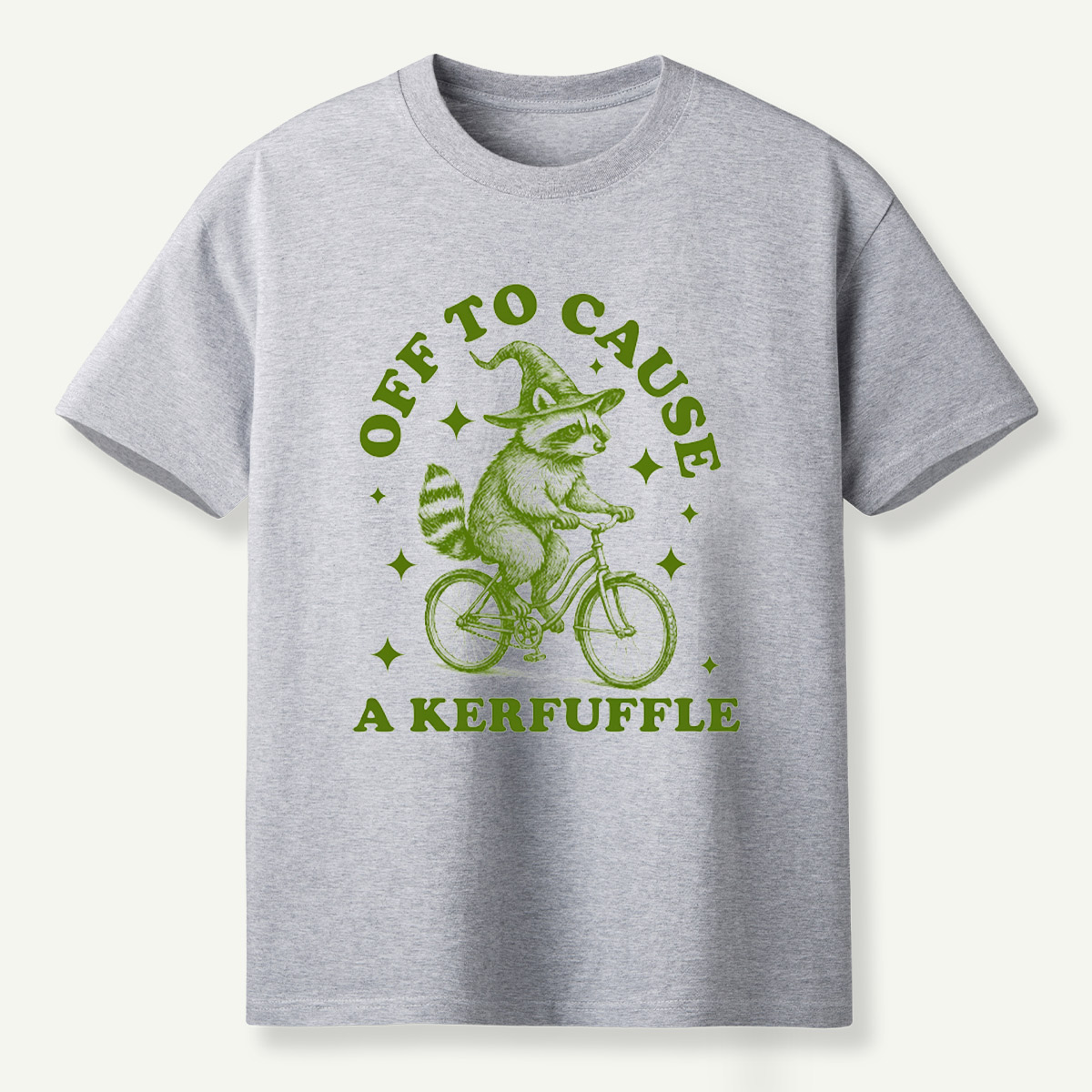 Off To Cause A Kerfuffle Raccoon Witch Bicycle T-Shirt