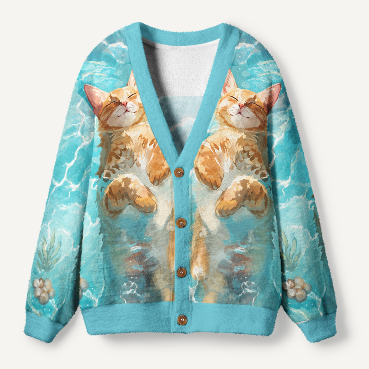 Floating Ginger Cat Ugly Cardigan Sweaters