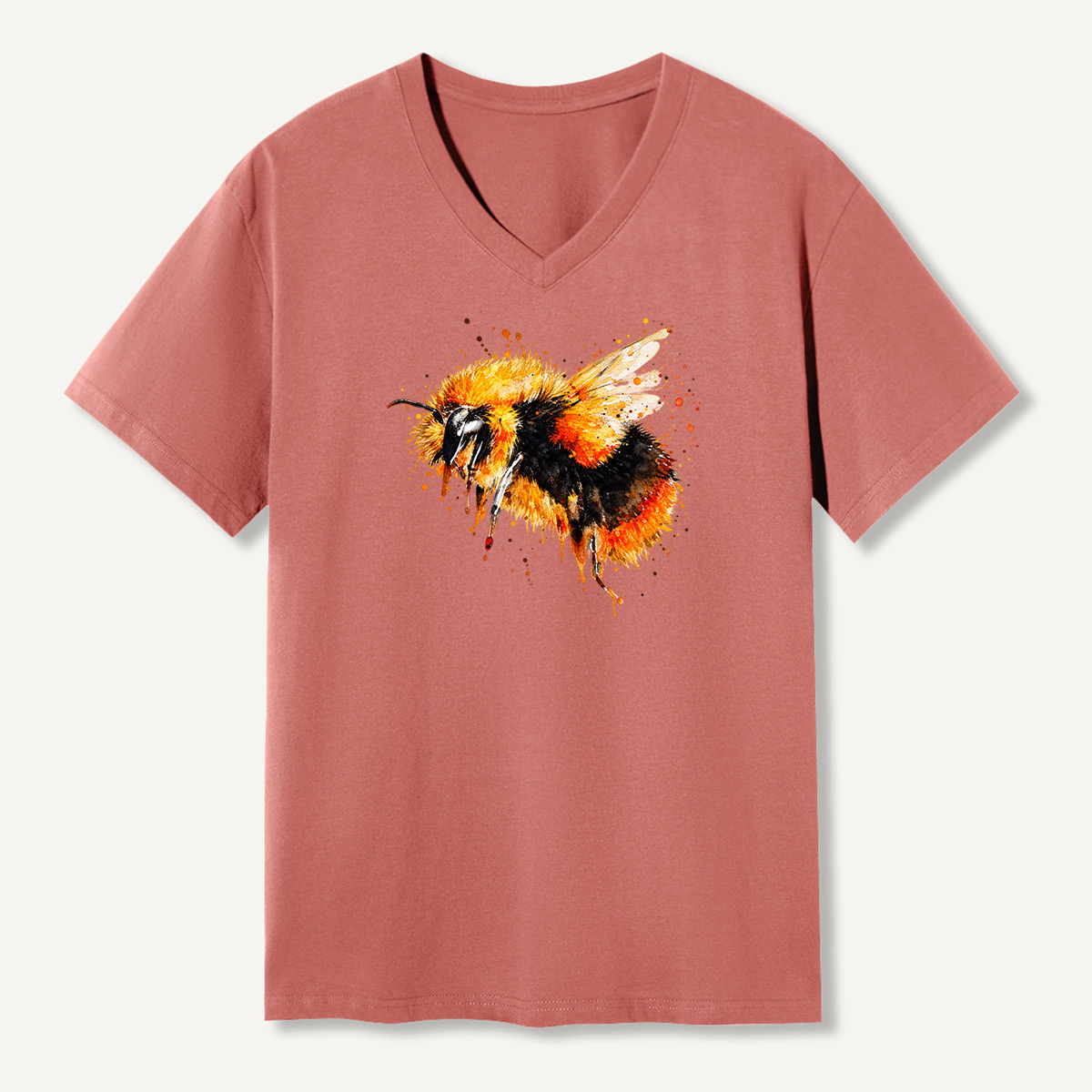 Bumblebee Watercolor Splash Illustration V-neck T-Shirt