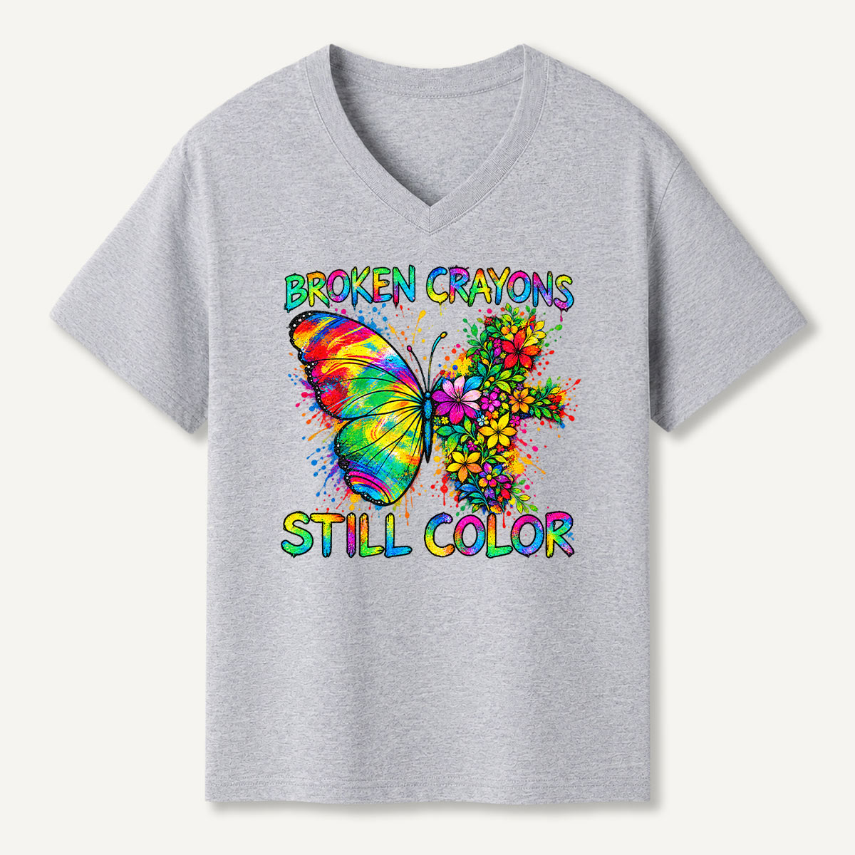 Broken Crayons Still Color Butterfly Inspiration V-neck T-Shirt