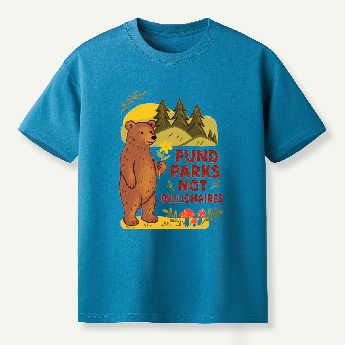 Fund Parks Not Billionaires Bear Wildflower Mountain Graphic T-Shirt