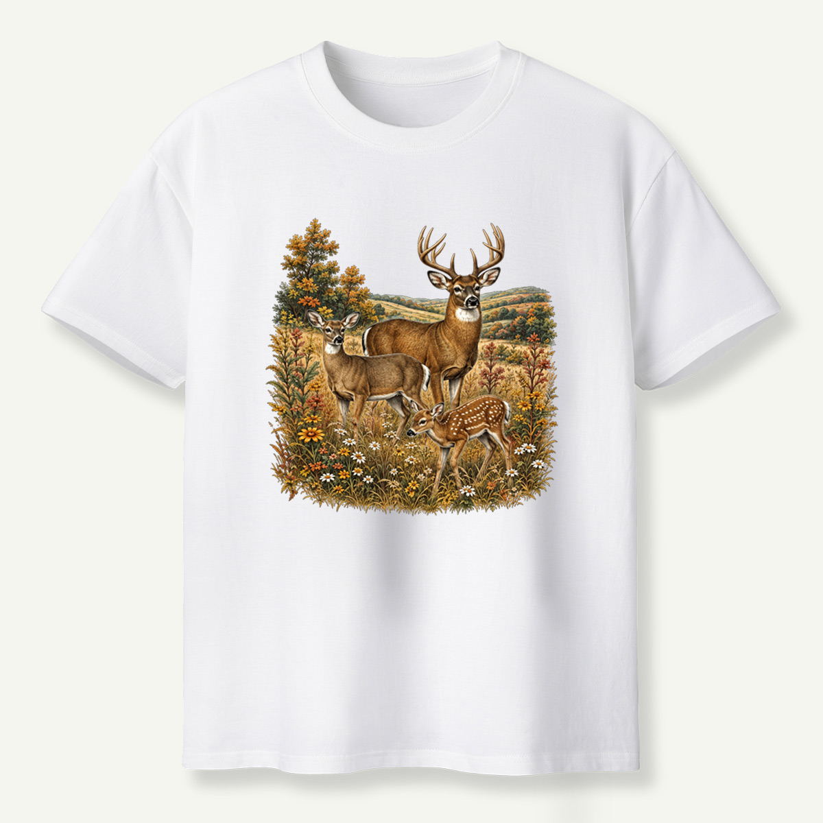Autumn Deer Family Meadow Scene T-Shirt