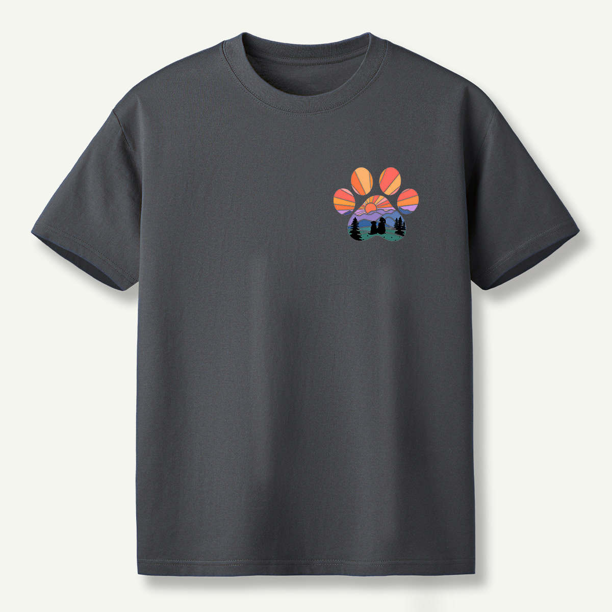 Dog Mountain Sunset Forest Paw Print T-Shirt