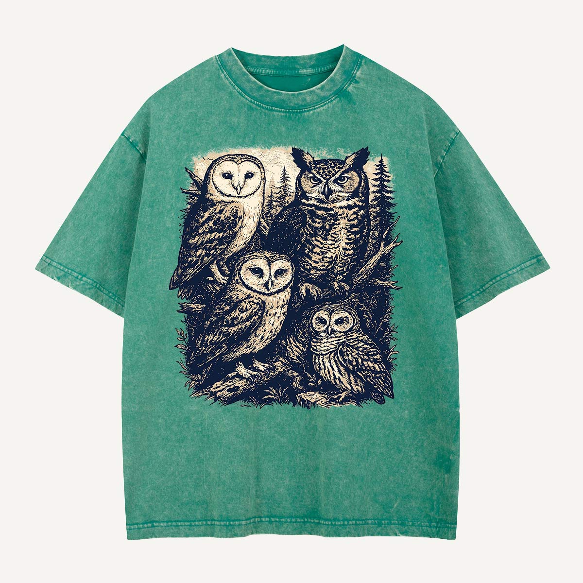 Woodland Owls Night Gathering Washed T-Shirt