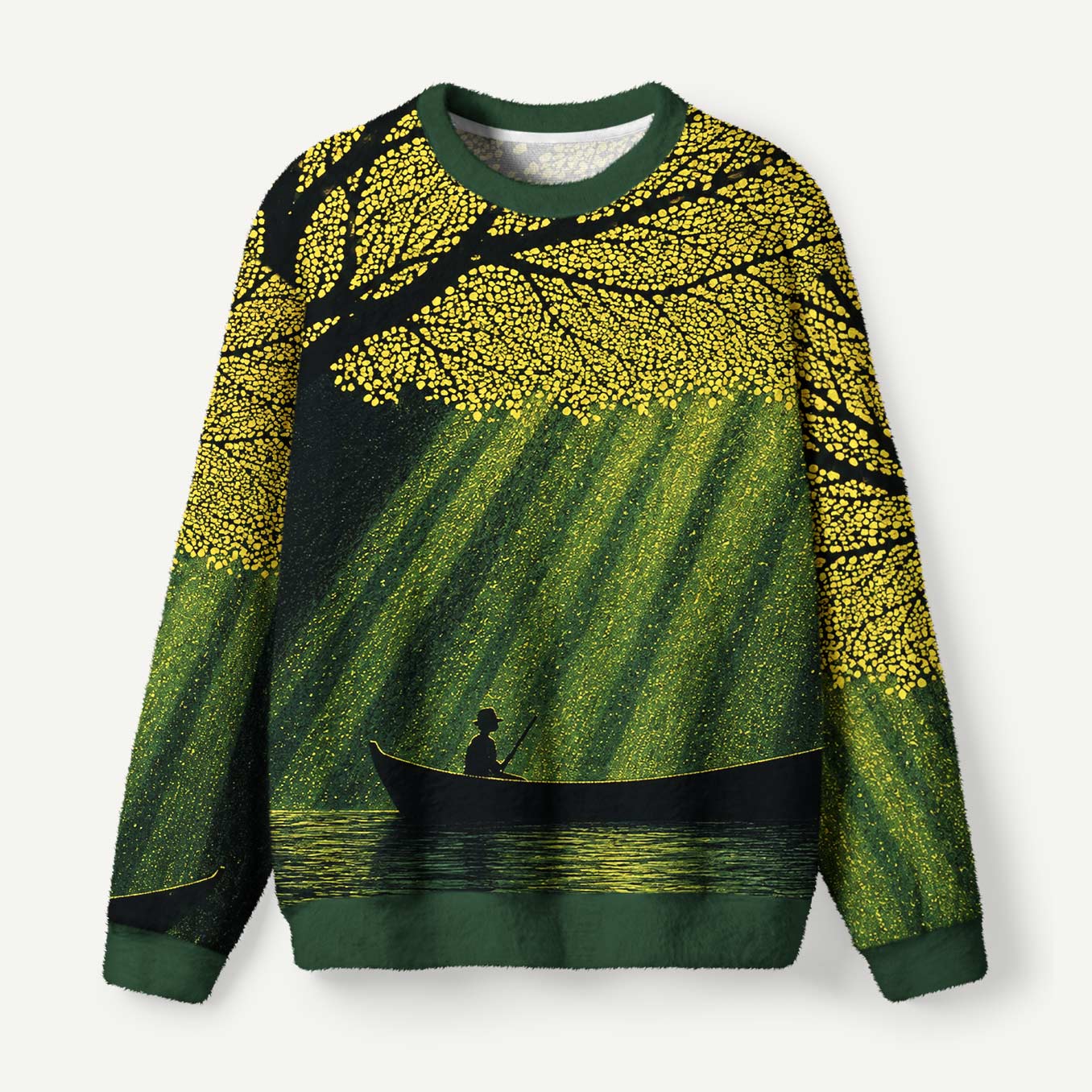 Golden Green Mountain Landscape Nature Inspired Art Ugly Fuzzy Fleece Sweatshirt