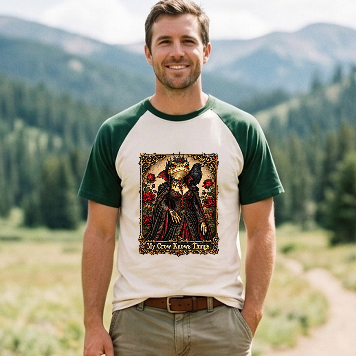 My Crow Knows Things Gothic Frog Witch Raglan T-Shirt