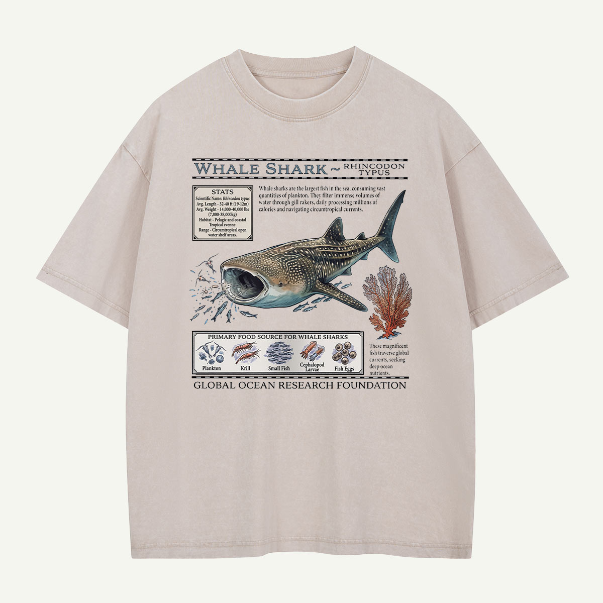 Whale Shark Ocean Field Guide Washed T-Shirt