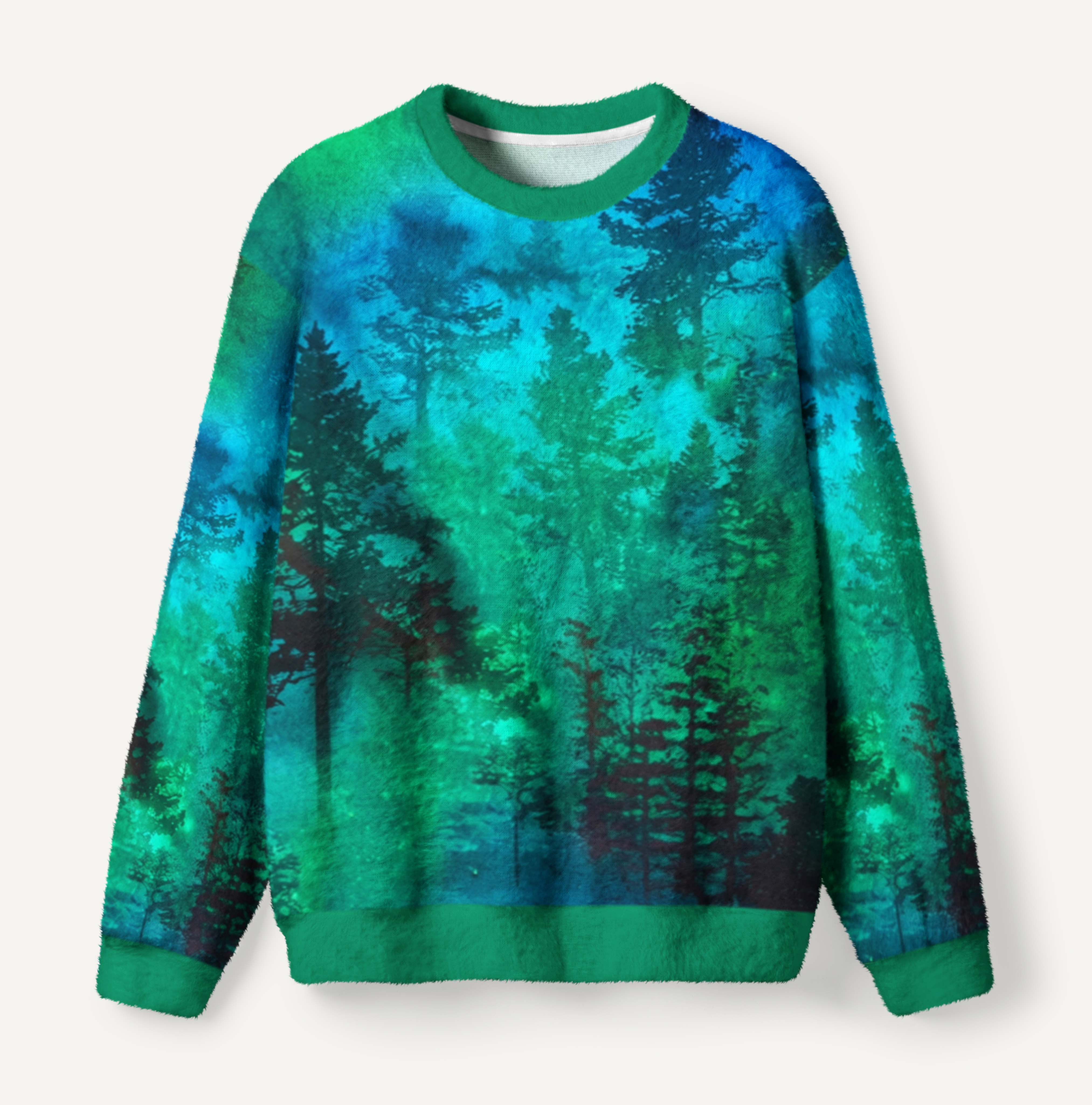 Nature Glowing Forest Tree Ugly Fuzzy Fleece Sweatshirt