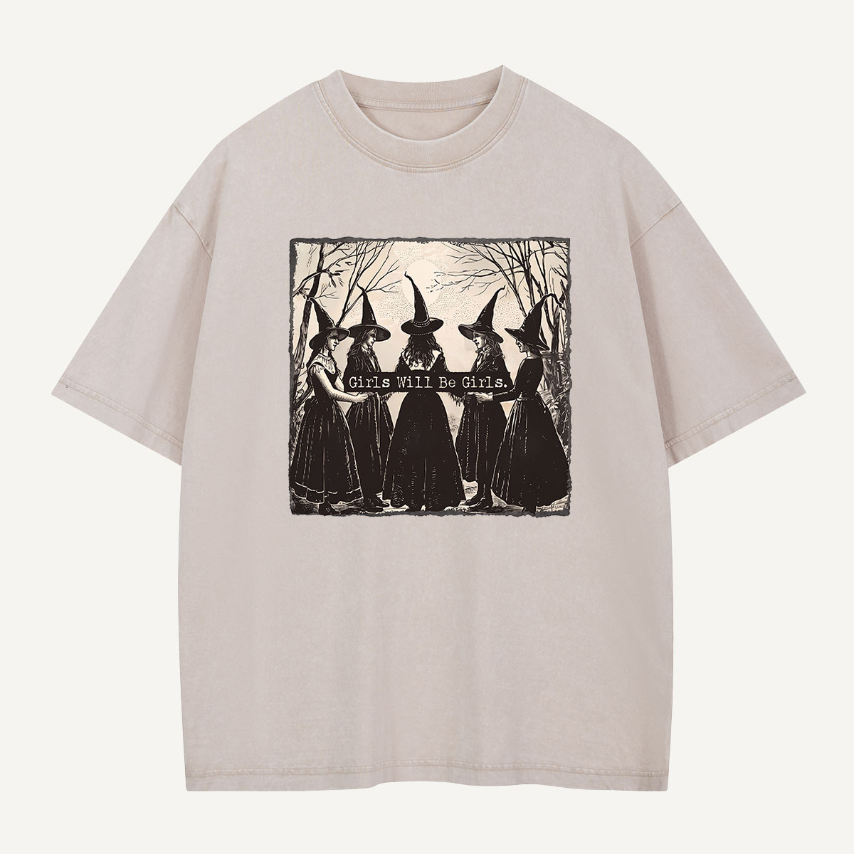 Girls Will Be Girls Witch Circle Washed T-Shirt