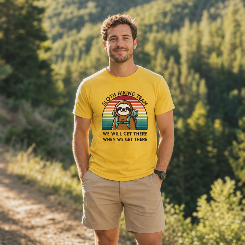 Sloth Hiking Team Retro Sunset T-Shirt