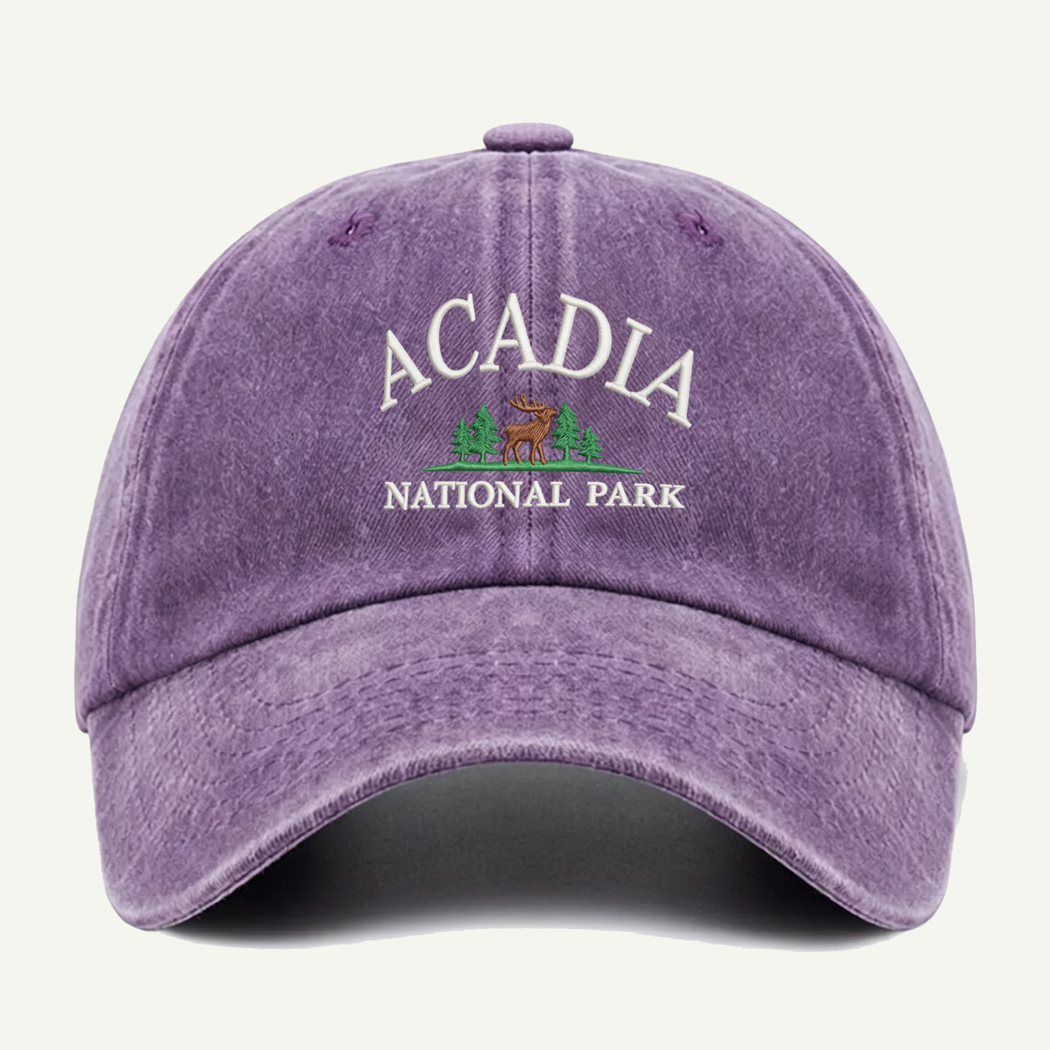 Acadia National Park Moose Forest Washed Embroidered Hat