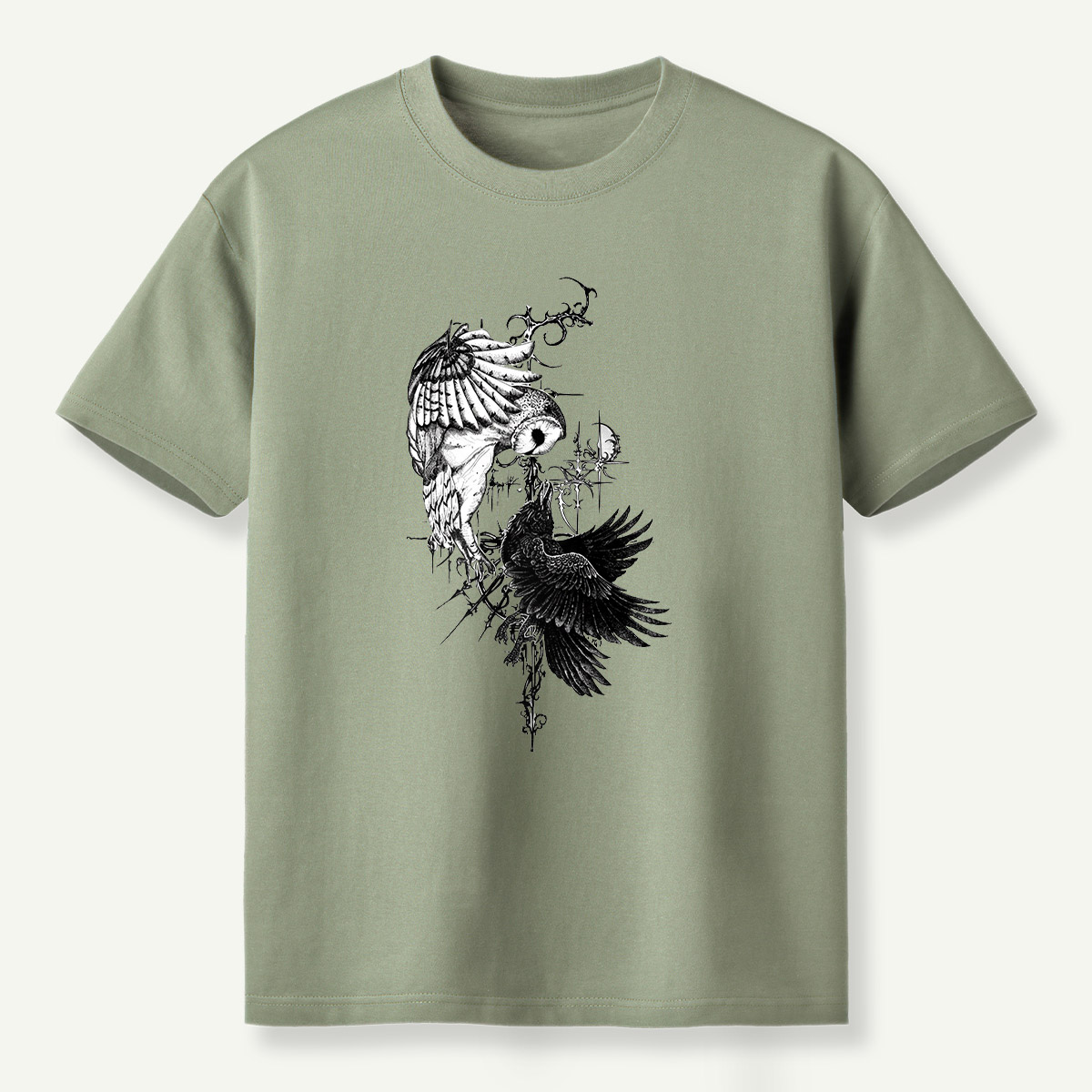 Raven And Wildflowers Gothic Botanical T-Shirt
