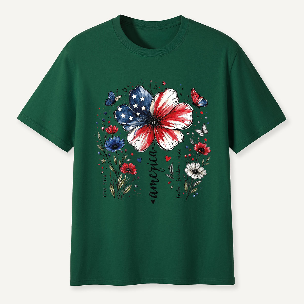 USA 250th Anniversary Floral T-Shirt