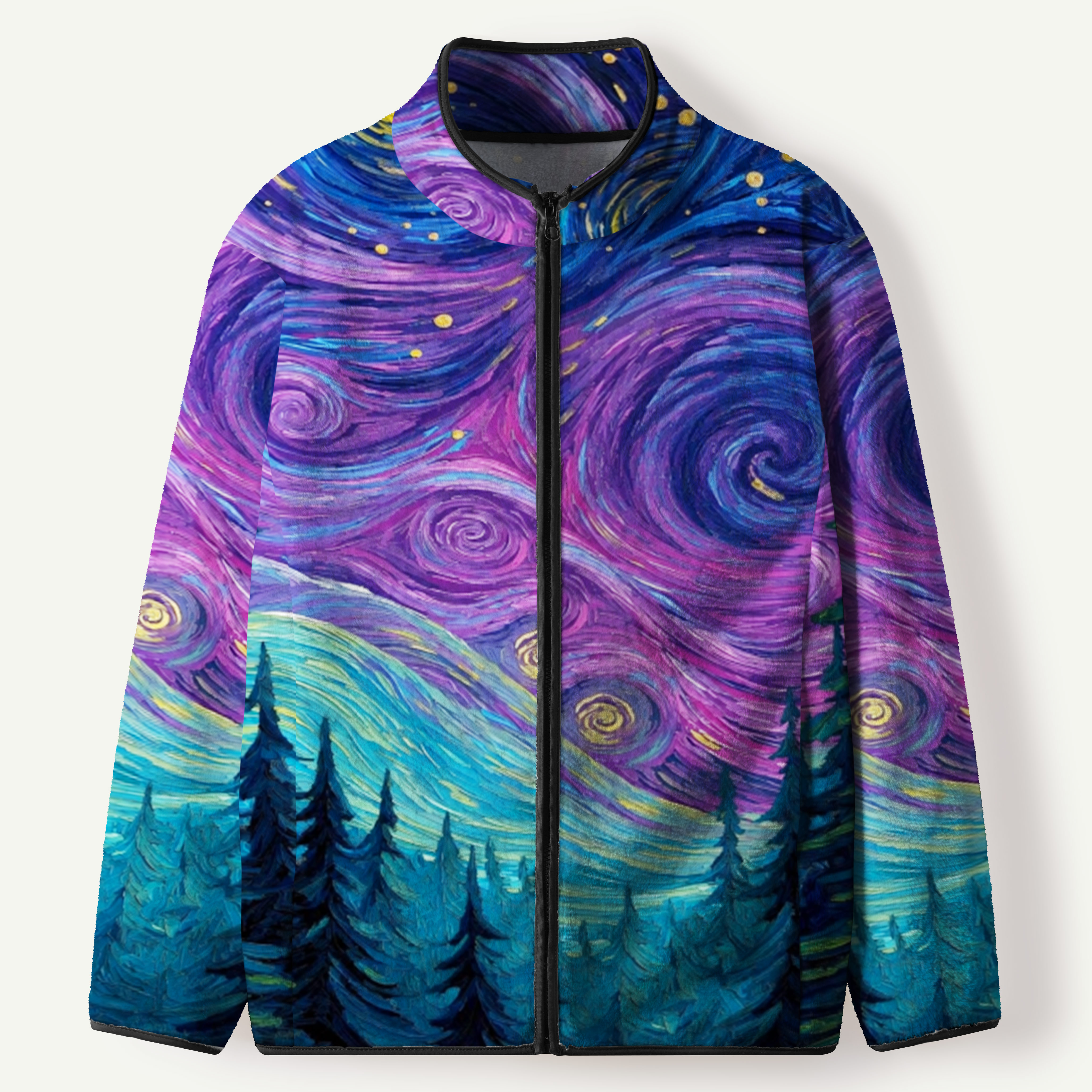 Sun And Moon Starry Forest Women's Flannel Zip Front Cardigan