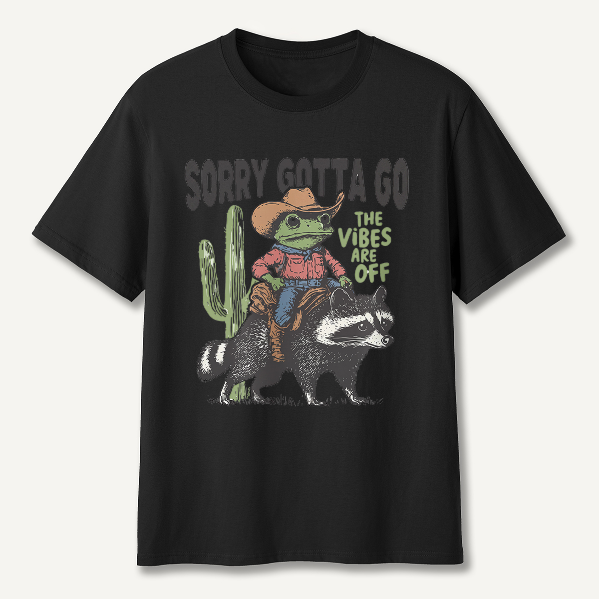 Sorry Gotta Go Cowboy Frog Riding Raccoon T-Shirt