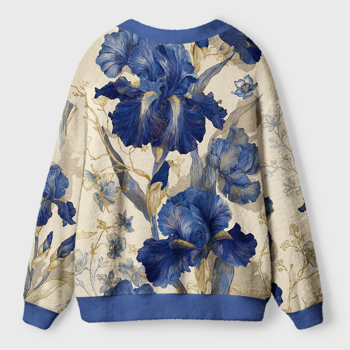Blue Iris Botanical Ugly Cardigan Sweaters