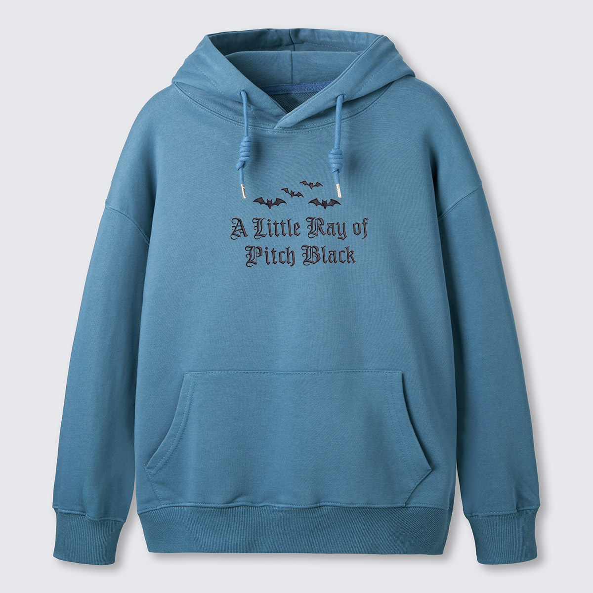 A Little Ray of Pitch Black Bats Embroidered Cotton Hoodie
