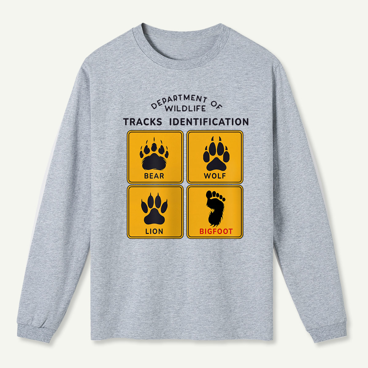 Department of Wildlife Tracks Identification Bear Wolf Lion Cryptids Long Sleeve T-Shirt