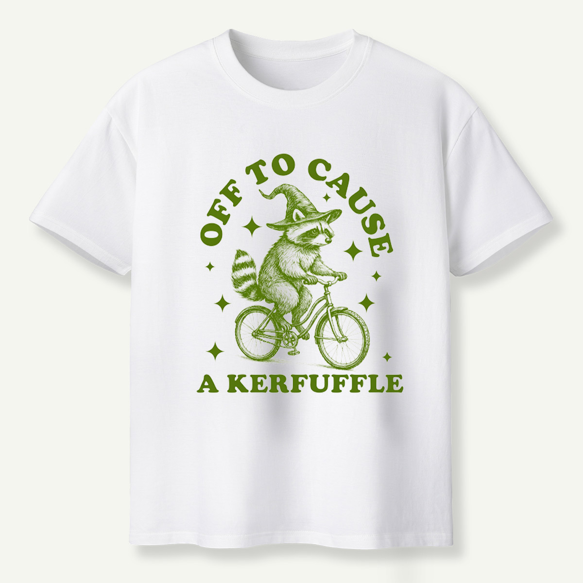 Off To Cause A Kerfuffle Raccoon Witch Bicycle T-Shirt