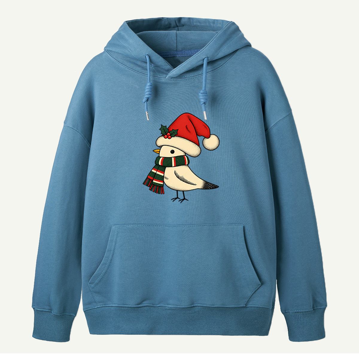 Cute Winter Bird Wearing Santa Hat And Striped Christmas Scarf Hoodie