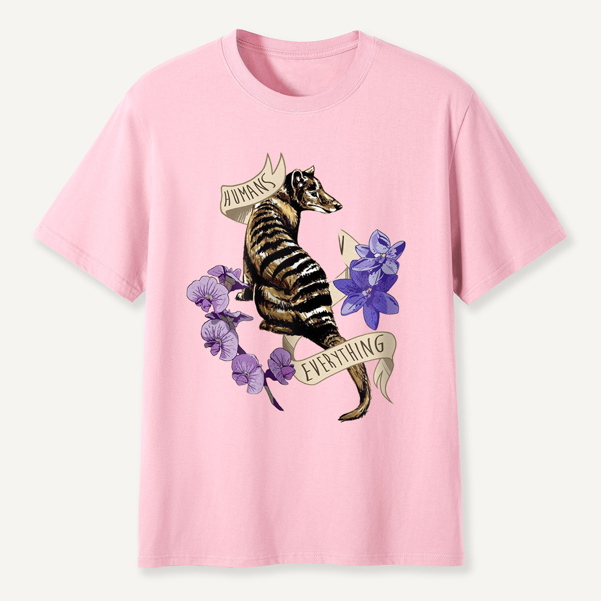 Humans Ruin Everything Thylacine Flowers T-Shirt