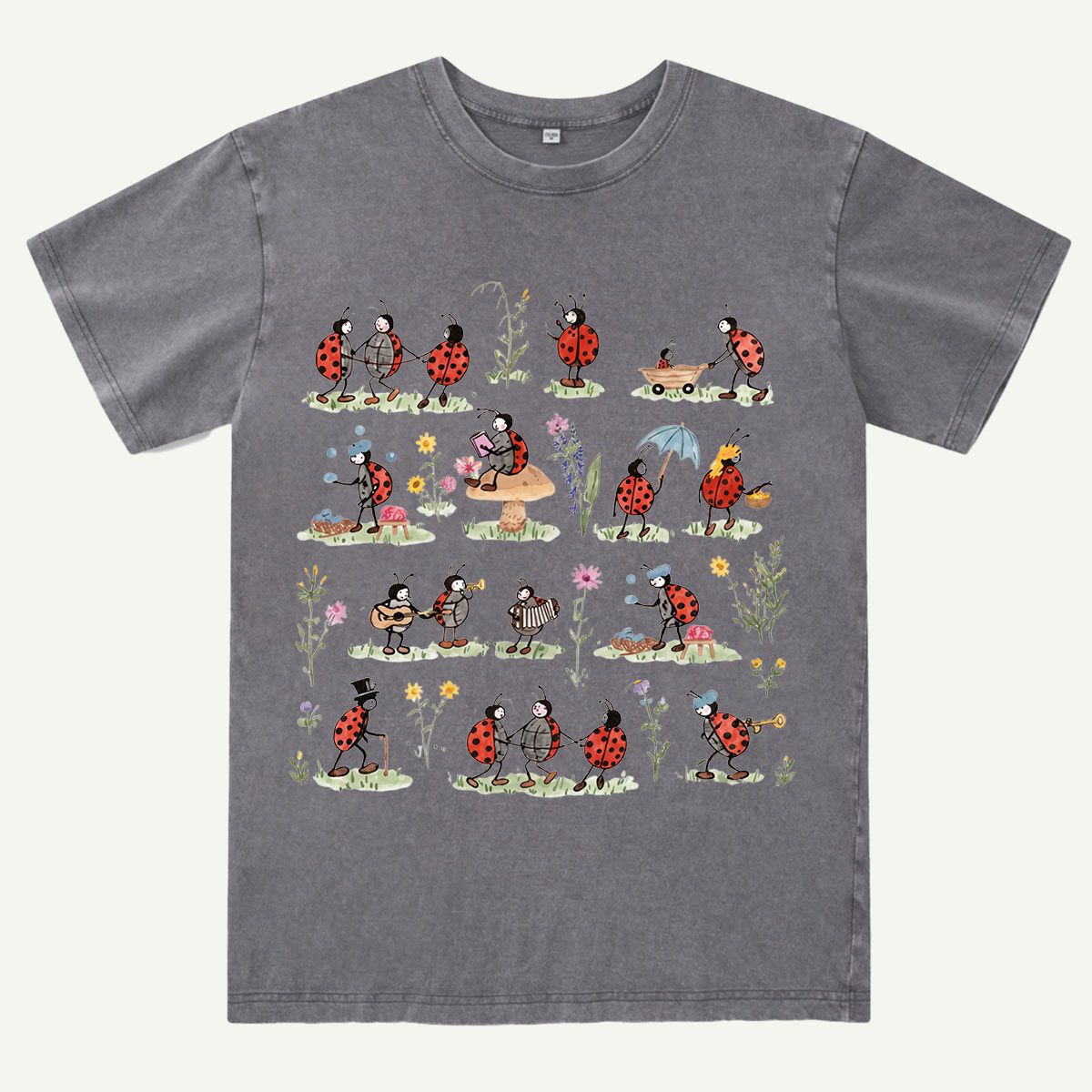 Ladybug and Flower Tee Washed T-Shirt