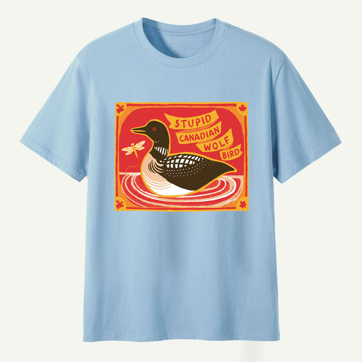 Stupid Canadian Wolf Bird Duck Lake Wildlife Retro Illustration T-Shirt