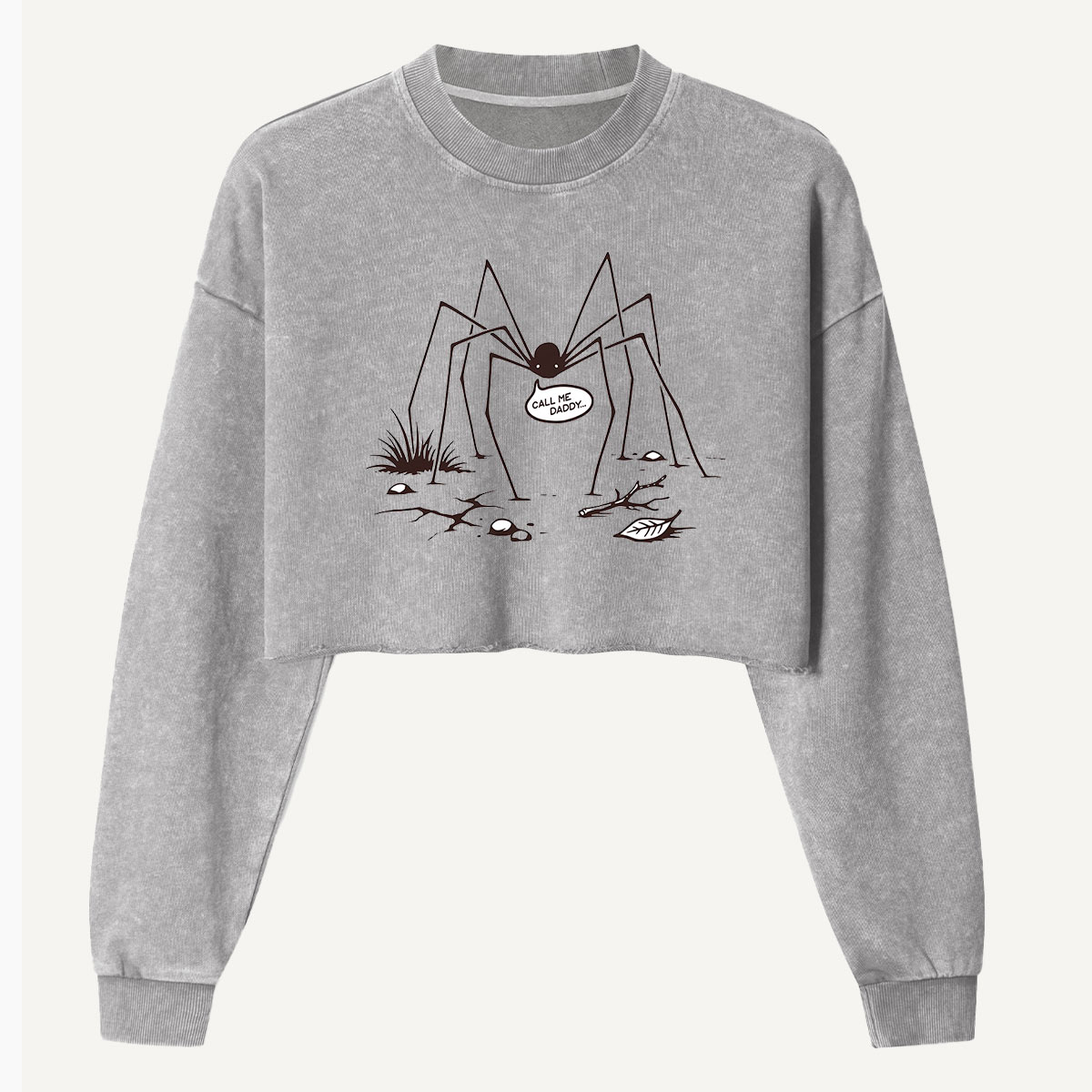 Smiling Spider Long Legs Sketch Women's Washed Cropped Sweatshirt
